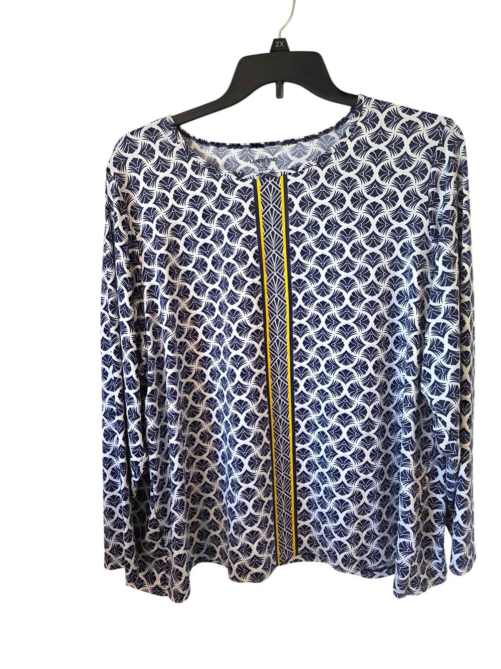 Lands End Womens Floral Print Rash Guard Swim Top Plus Size 3X Navy Blue White
